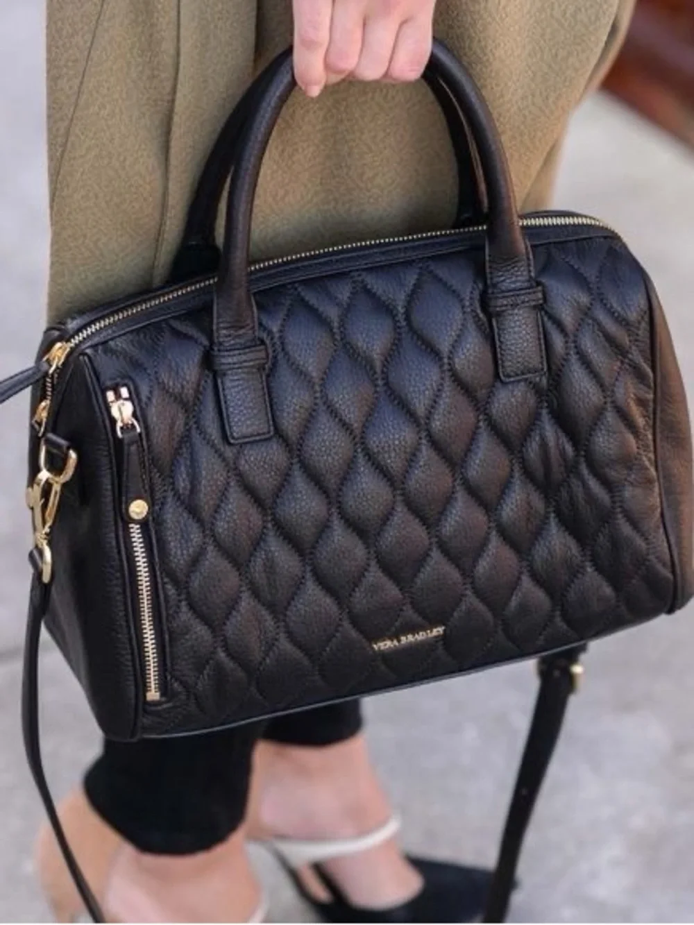 Vera Bradley Black Quilted Leather Satchel